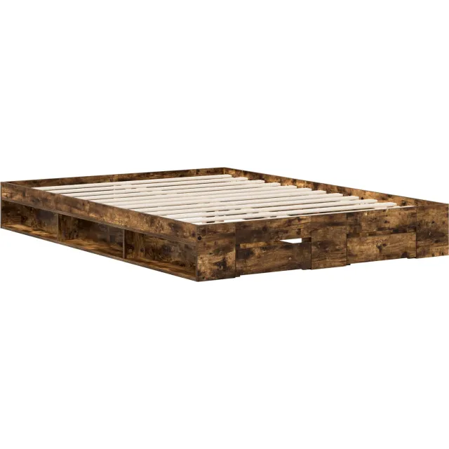 vidaXL Bedframe 2 st Gerookt eiken 135 x 190 cm Bewerkt hout Bruin