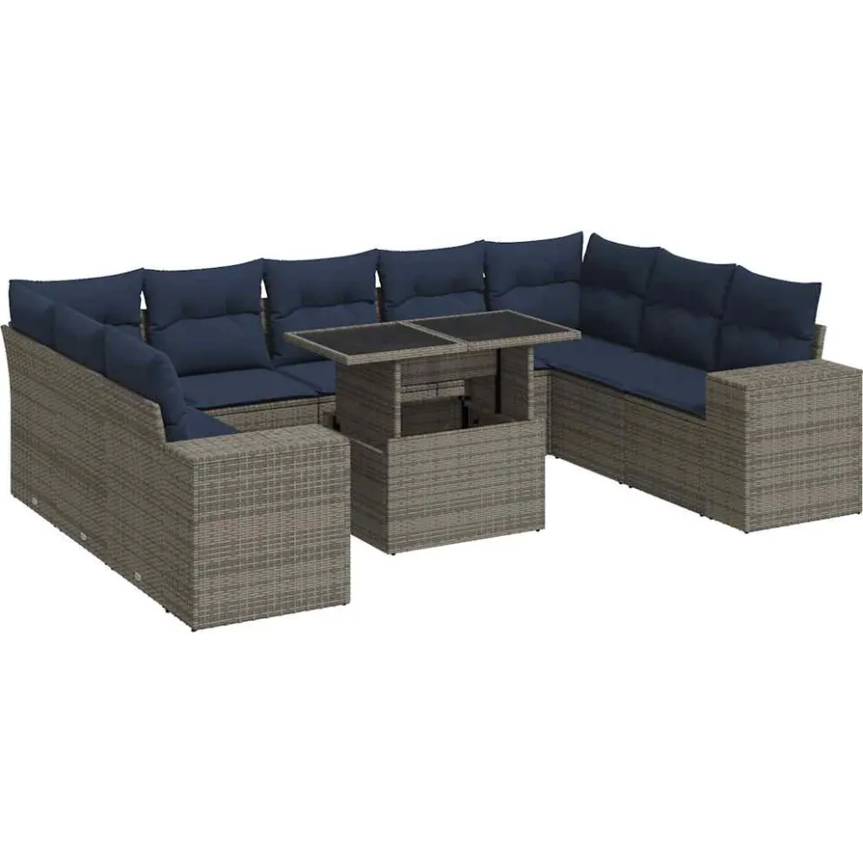 vidaXL 10-delige Loungeset met kussens poly rattan acacia grijs, foto 3