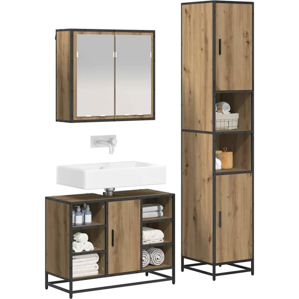vidaXL Badkamermeubelset 3 st Artisan Eiken 80 x 33 x 60 cm Bruin