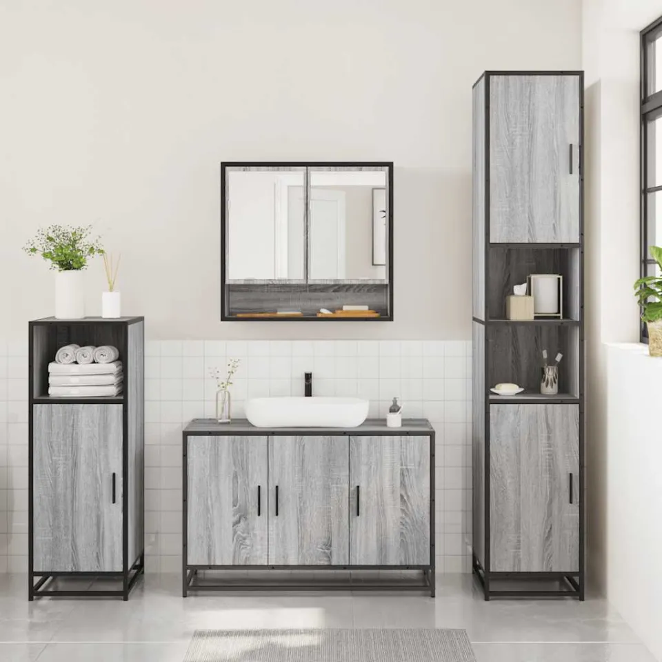 vidaXL 3-delige Badkamermeubelset bewerkt hout grijs sonoma eikenkleur, foto 3