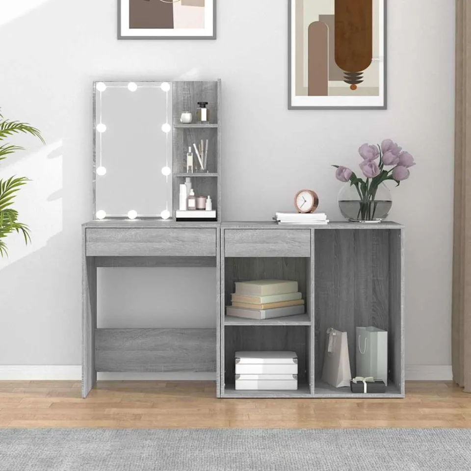 vidaXL Kaptafel met kastjes LED bewerkt hout grijs sonoma eiken, foto 3