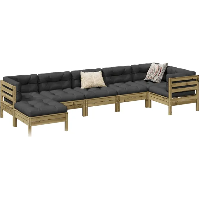 vidaXL 7-delige Loungeset met kussens geïmpregneerd grenenhout Bruin