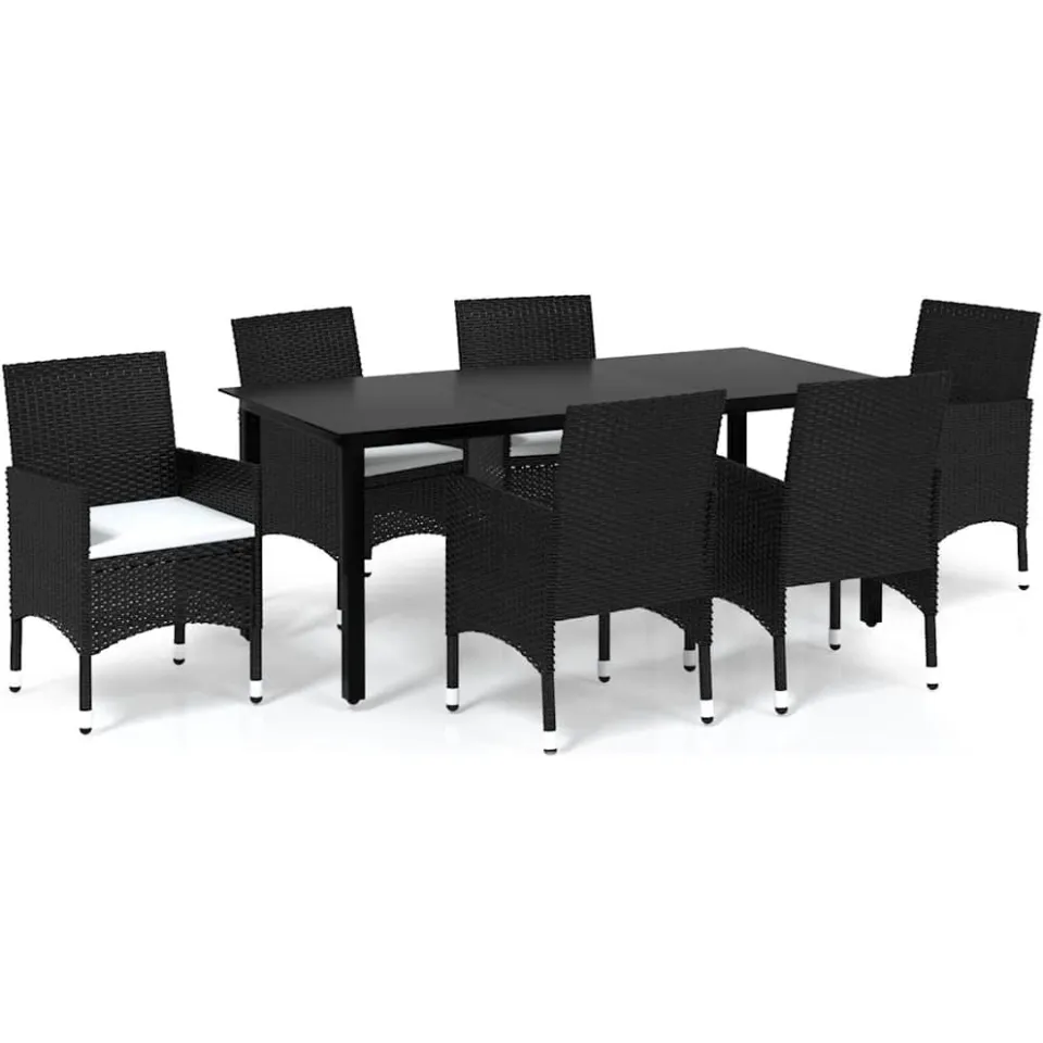 vidaXL 7-delige Tuinset met kussens poly rattan zwart, foto 3