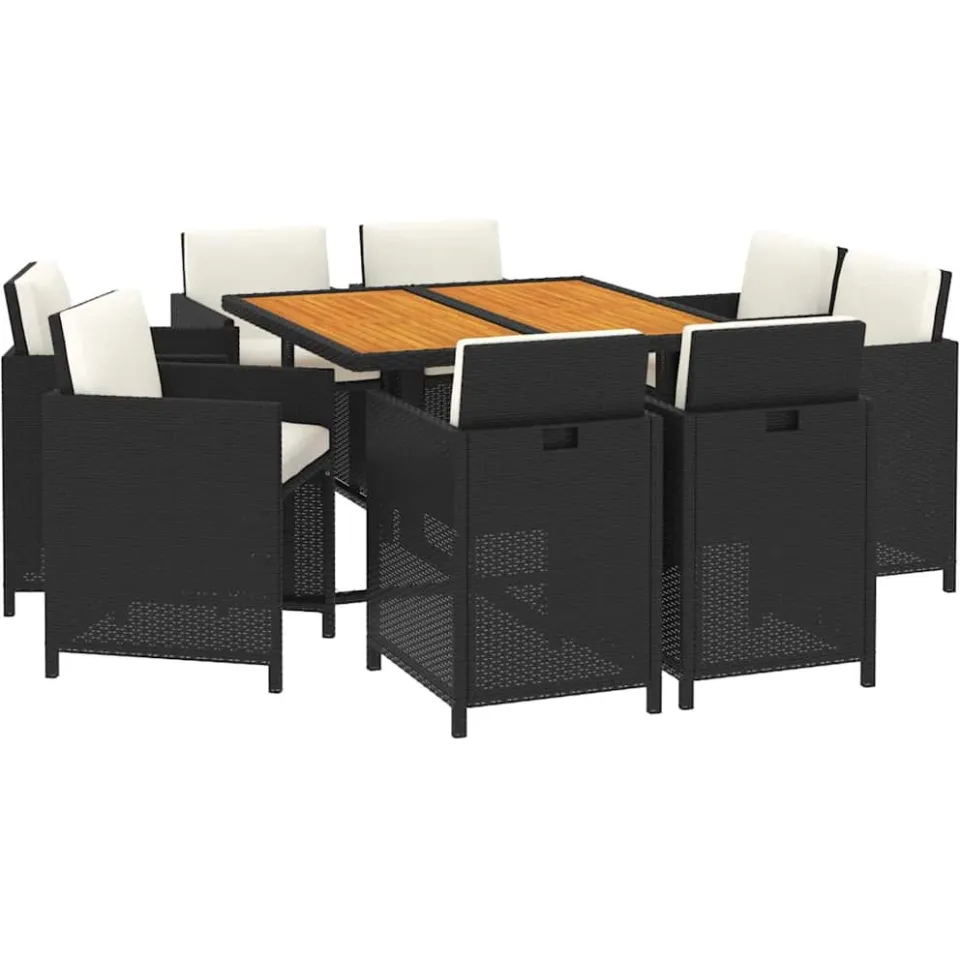 vidaXL 9-delige Tuinset met kussens poly rattan zwart, foto 3