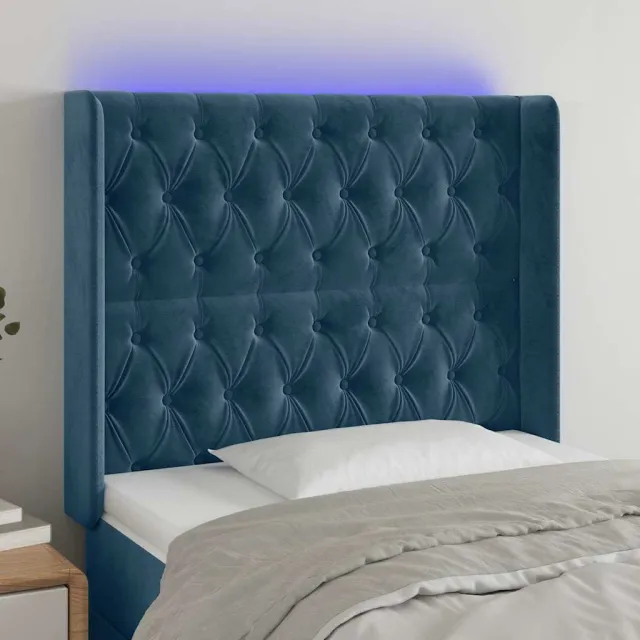 vidaXL Hoofdbord LED 93x16x118/128 cm fluweel donkerblauw