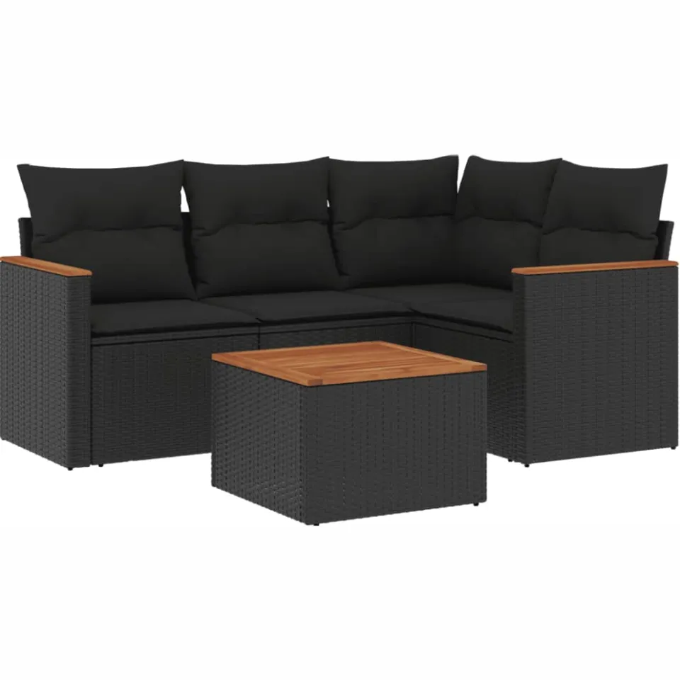 vidaXL 5-delige Loungeset met kussens poly rattan zwart, foto 3