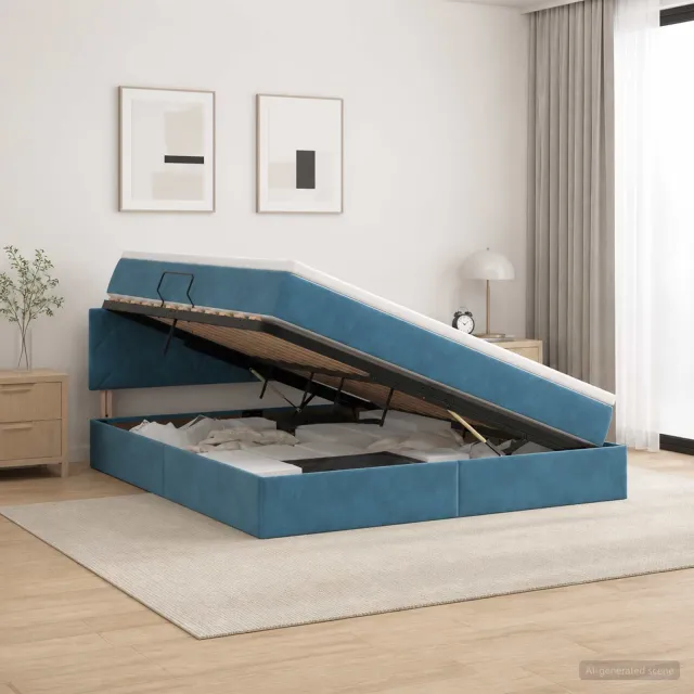 vidaXL Opslag bed met hoofdeinde Donkerblauw 180 x 200 cm Fluweel