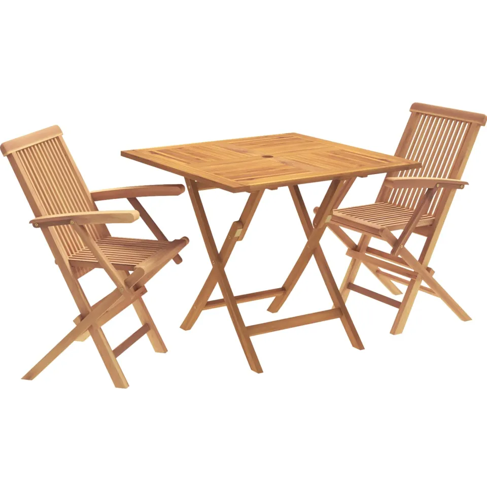 vidaXL 3-delige opvouwbare bistroset voor in de tuin 3 st Naturel Bruin