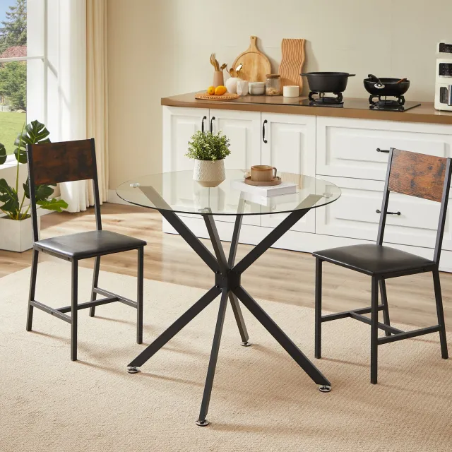 WUVRIE Ronde eettafel Ø 80 cm - Gehard glazen blad en metalen poten - Zwart