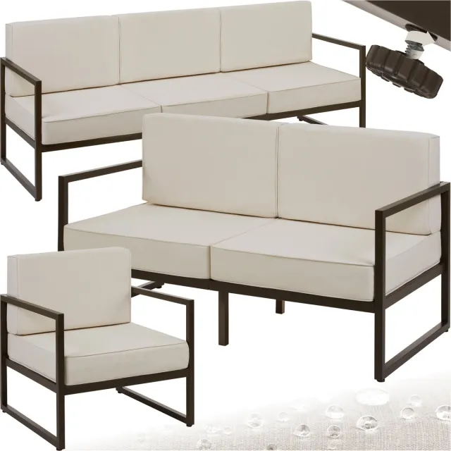 Tectake Tuin-loungeset Comosa - Voor 6 personen - Tuinset - Grote bank, kleine bank en fauteuil - Waterafstotende en ultradikke zit-en rugkussens - Draagkracht 120kg per zitplaats - Bruin/beige 2 banken en 1 stoel