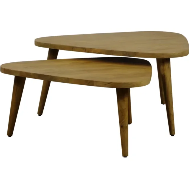 Meubelplaats Salontafel Alberto driehoekig set van 2 mangohout - 85 x 85 x 42 cm Naturel