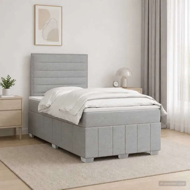 vidaXL LED Boxspring Bed met Matras Lichtgrijs 120 x 190 cm Stof