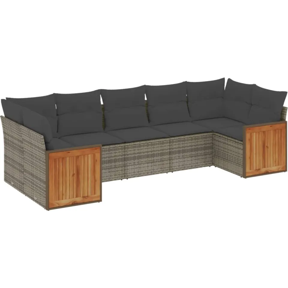 vidaXL 7-delige Loungeset met kussens poly rattan grijs, foto 3