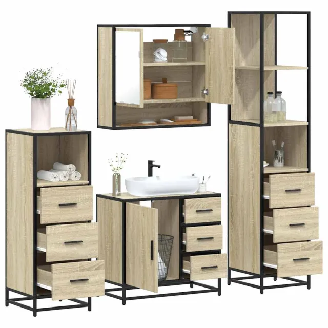 vidaXL 4-delige Badkamermeubelset bewerkt hout sonoma eikenkleurig, foto 2