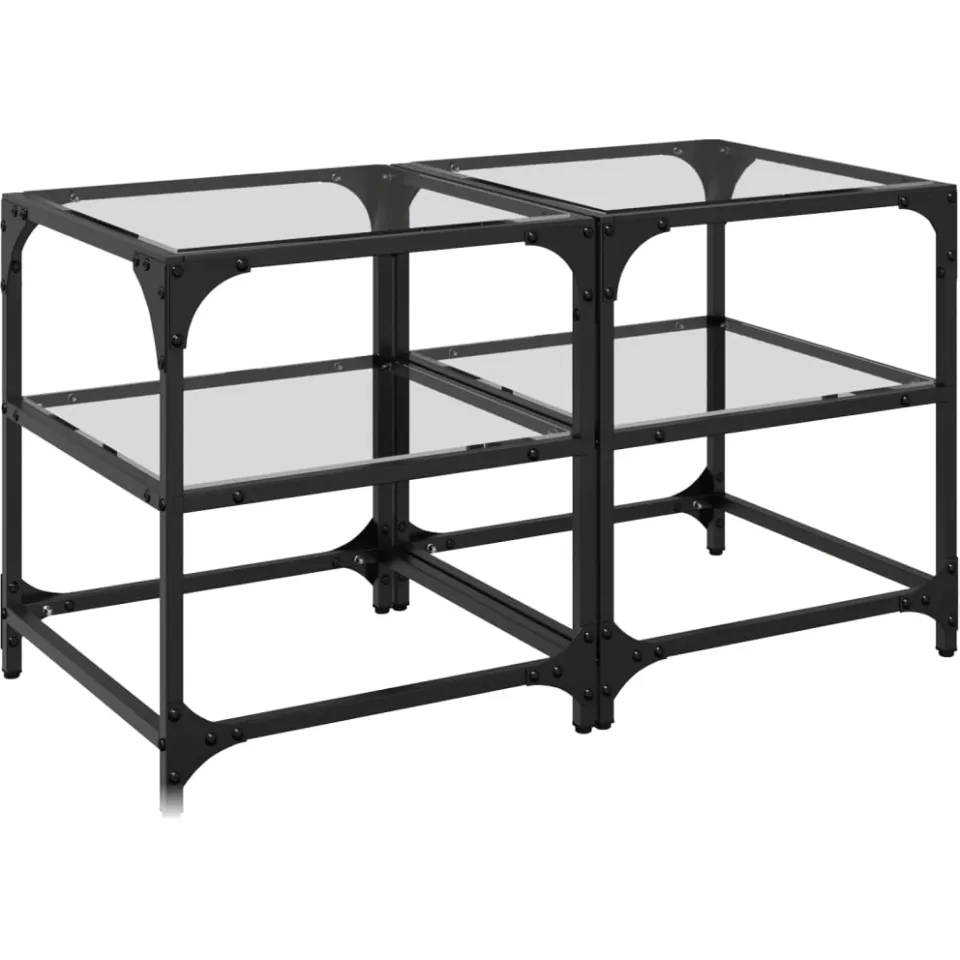 vidaXL Salontafels 2 st met transparant glazen blad 40x40x45 cm staal transparent, foto 3