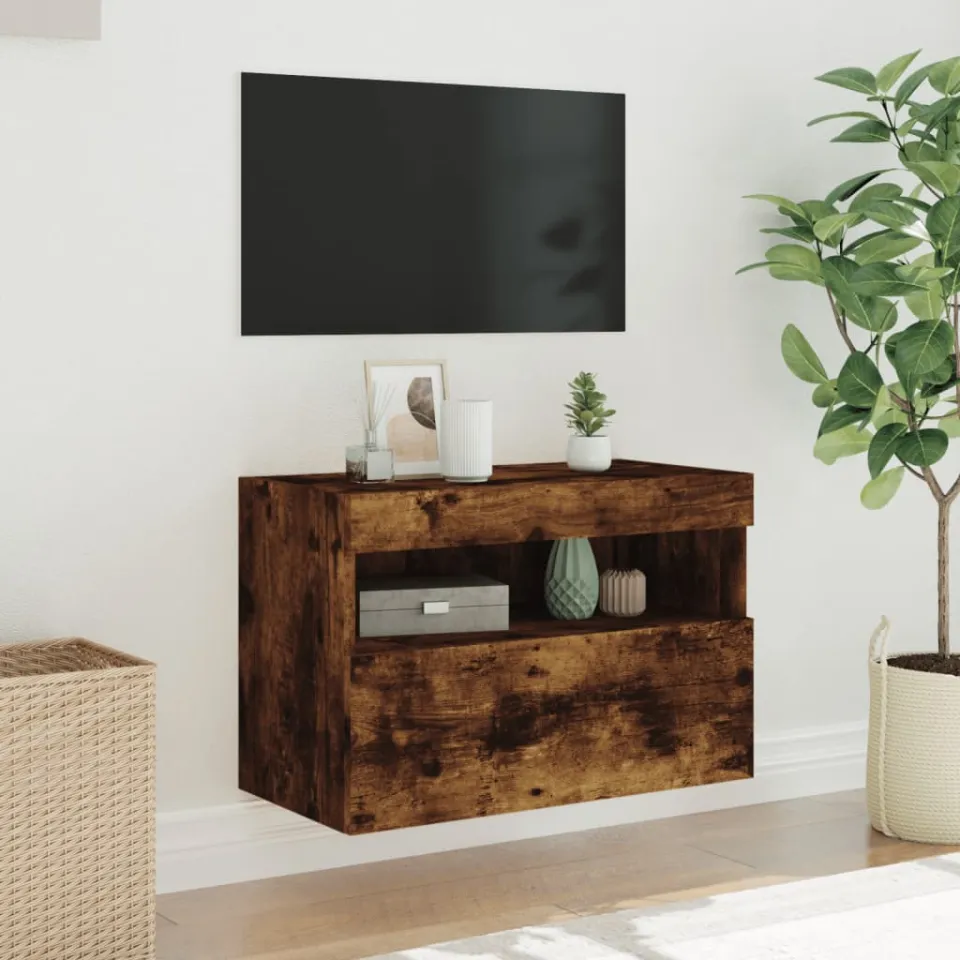 vidaXL Tv-wandmeubel met LED-verlichting 60x30x40 cm gerookt eiken, foto 4