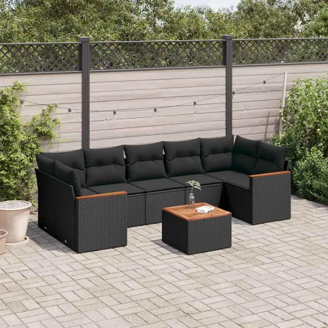 vidaXL 8-delige Loungeset met kussens poly rattan zwart, foto 2
