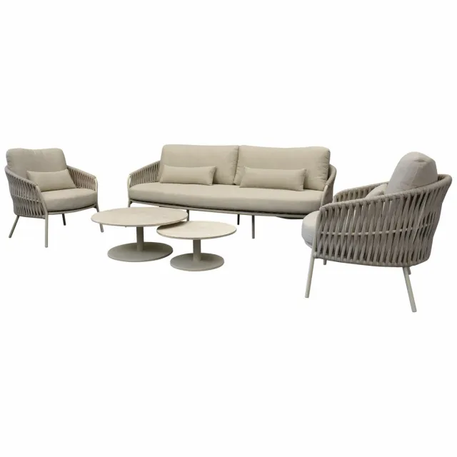 AVH-Collectie Sarenza stoel bank loungeset 5 delig zand rope latte frame