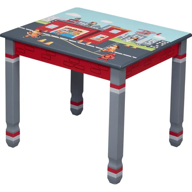 Teamson Kids Houten Tafel Voor Kinder - Kinderslaapkamer Accessoires - Brandweerman Ontwerp Multi-Colour