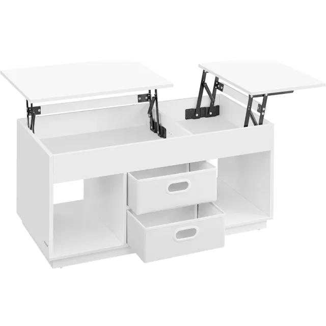 MAZAZU Koffietafel met Verstelbaar Tafelblad – Salontafel met Verborgen Opbergruimte & 2 Lades – Modern Wit – 98x50x45 cm