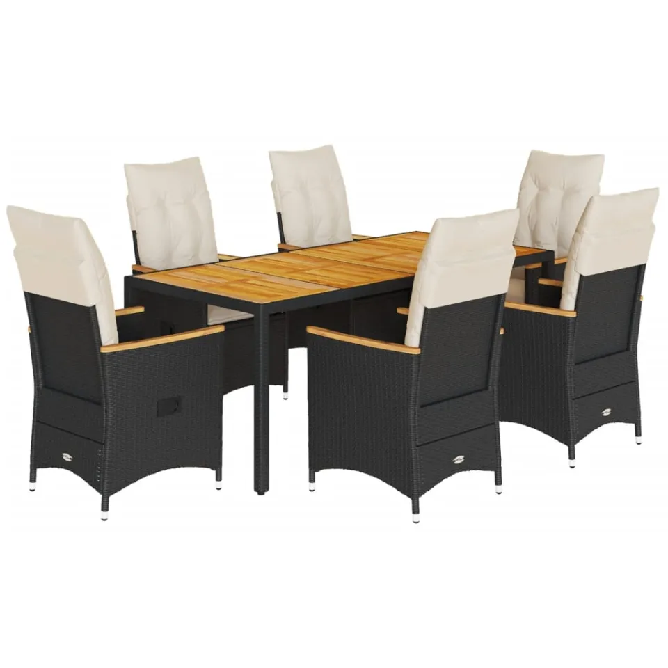 vidaXL 7-delige Tuinset met kussens poly rattan zwart, foto 3