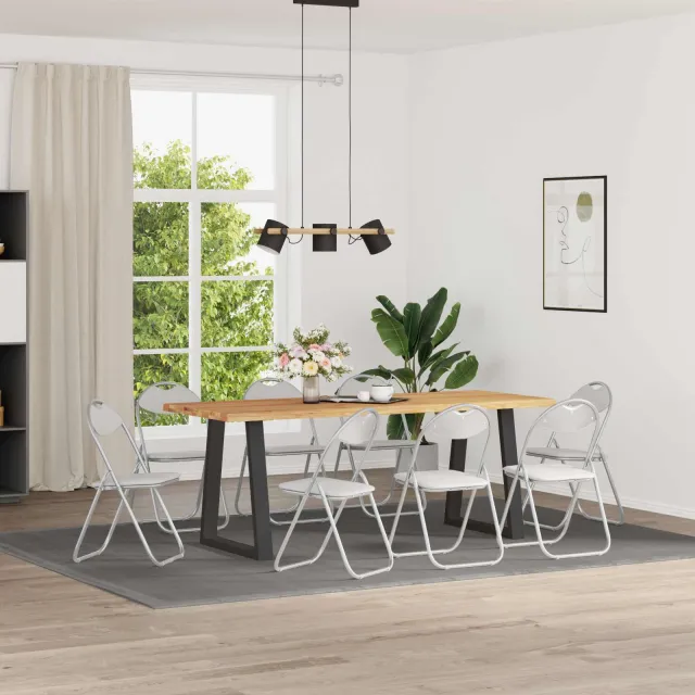 vidaXL Inklapbare stoel 8 st Nep Leer Wit en Grijs 48 x 43,5 x 81 cm, foto 2