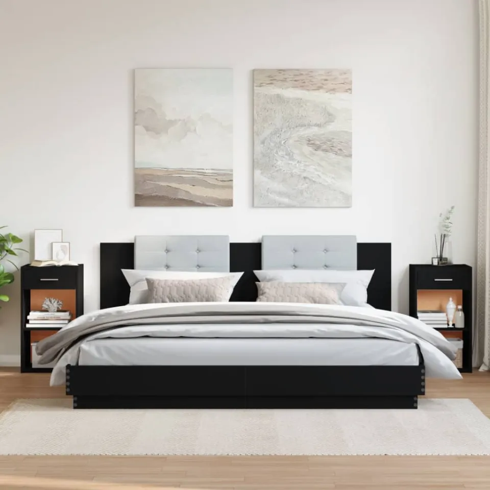 vidaXL Nachtkastjes 2 st 35x34x65 cm bewerkt hout zwart, foto 3