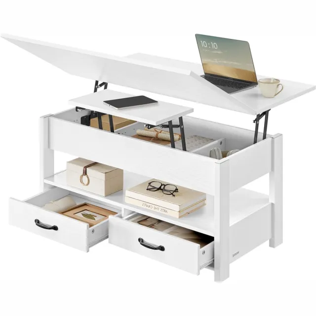 Vasagle Salontafel - Bijzettafel - Met Verstelbaar Blad - Veel Opbergruimte - Voor Woonkamer Wit