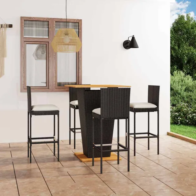 vidaXL 5-delige Tuinbarset met kussens poly rattan zwart, foto 2