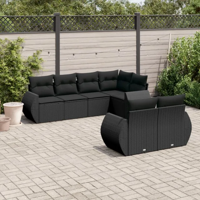 vidaXL 7-delige Loungeset met kussens poly rattan zwart, foto 2