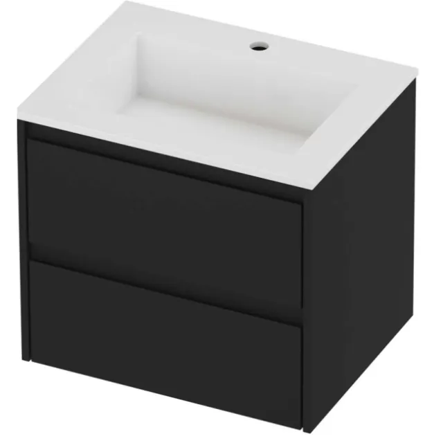 Proline Aristo Badmeubelset Polystone Elegant 1 Kraangat 60x46x54 cm Glans Wit Mat Zwart