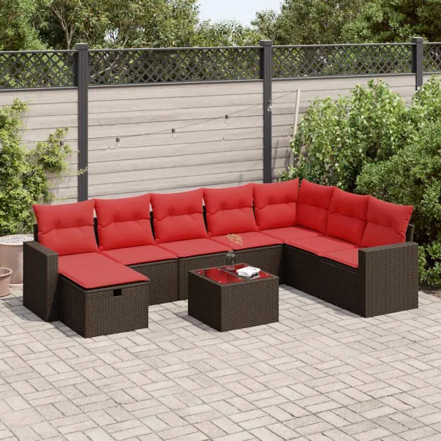 vidaXL 9-delige Loungeset met kussens poly rattan bruin, foto 2