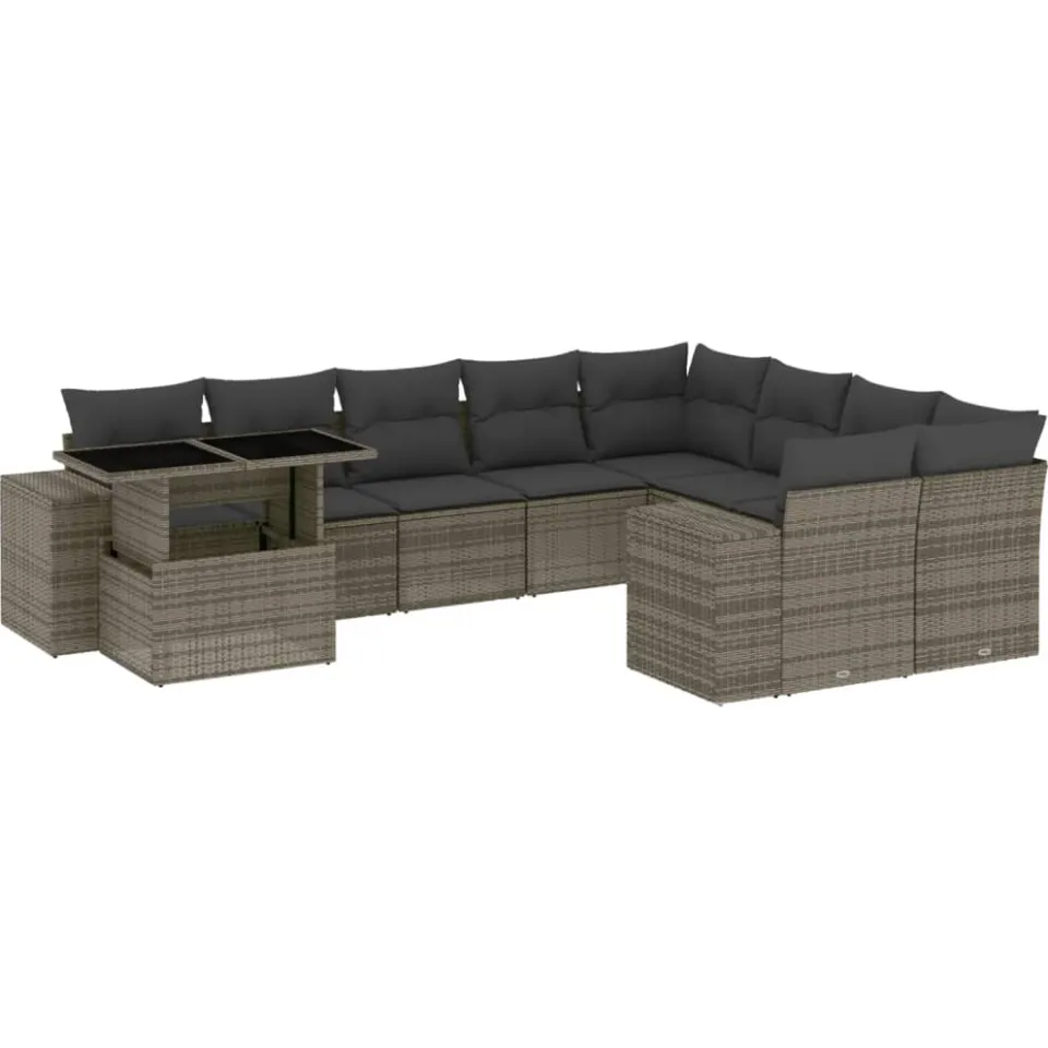 vidaXL 10-delige Loungeset met kussens poly rattan grijs, foto 3