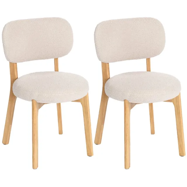 ZYLARO Eetkamerstoel - Set Van 2 - Keukenstoelen Met Brede Zitting En Gebogen Rugleuning - Voor Woonkamer En Eetkamer - Crème crème, natuurlijk hout