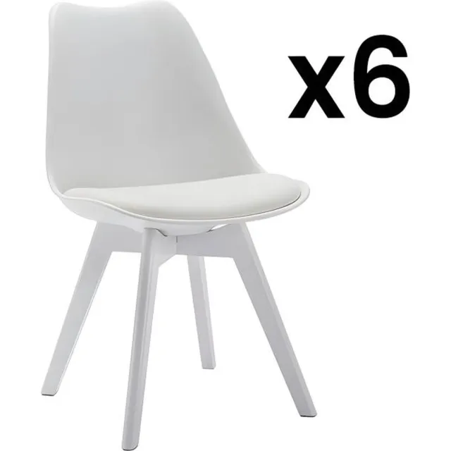 Vente-unique Set van 6 stoelen JODY - Polypropyleen en beukenhout - Wit