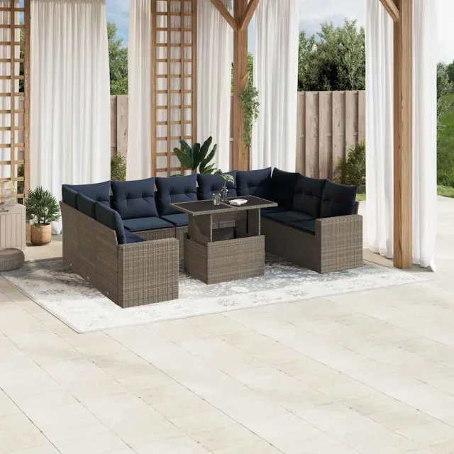 vidaXL 10-delige tuinbankset met kussens, grijs polyrotan, foto 2