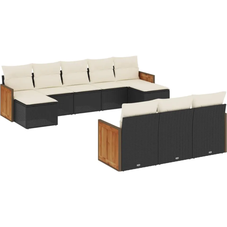 vidaXL 10-delige Loungeset met kussens poly rattan zwart, foto 3