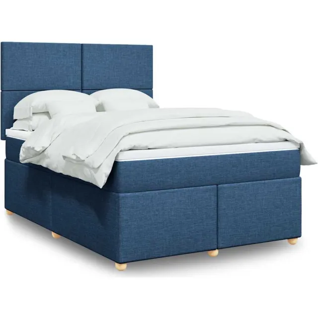 vidaXL Boxspring met matras stof blauw 140x190 cm
