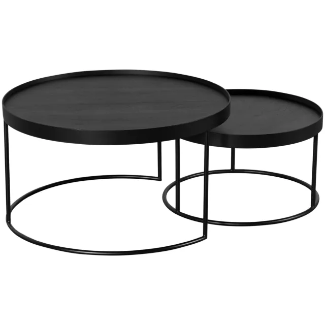 QUVIO Salontafel Sara - Set van 2 - Groot en klein - FSC-gecertificeerd mangohout - Metaal - Zwart