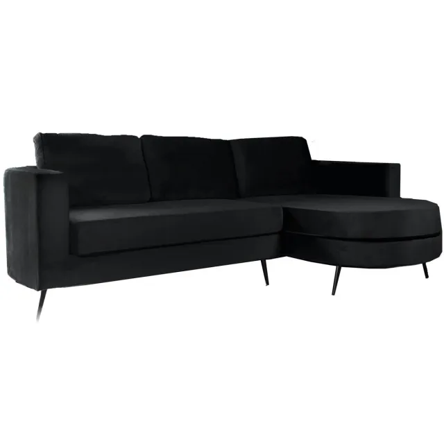 Lizzely Garden & Living Hoekbank rond design Nox 250cm bank met ronding zwart velvet bankstel rechts loungebank hoeksalon zetel