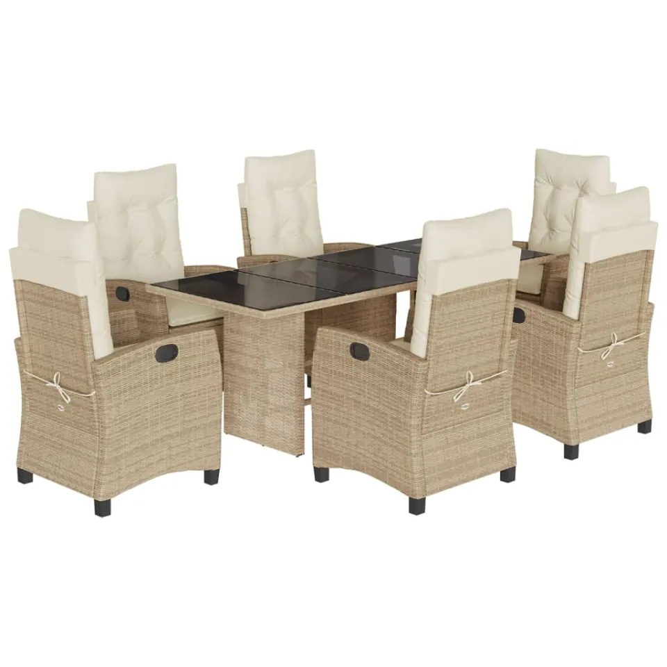 vidaXL 7-delige Tuinset met kussens poly rattan beige
