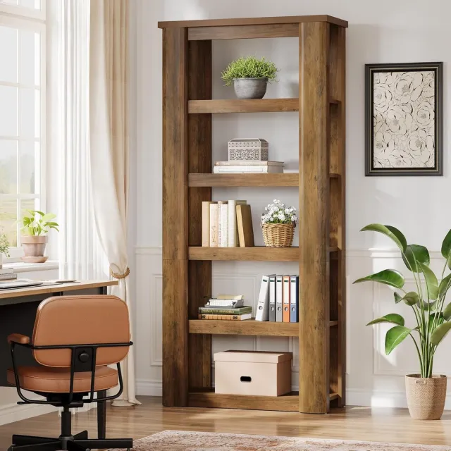 Little Trees LITTLE TREE Boekenkast 180 cm - 6 Open Planken - Boekenplank voor Woonkamer & Kantoor - Rustiek Bruin