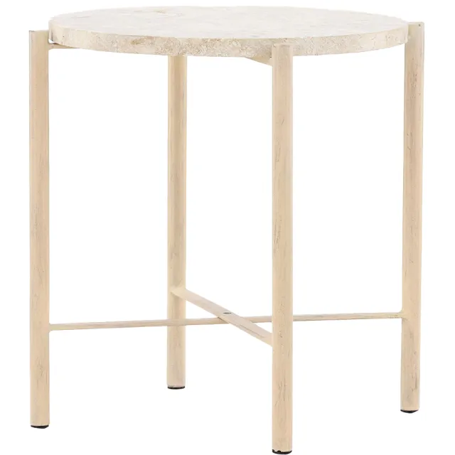 Nest living Thora ronde bijzettafel beige - met stenen blad - Ø 40 cm