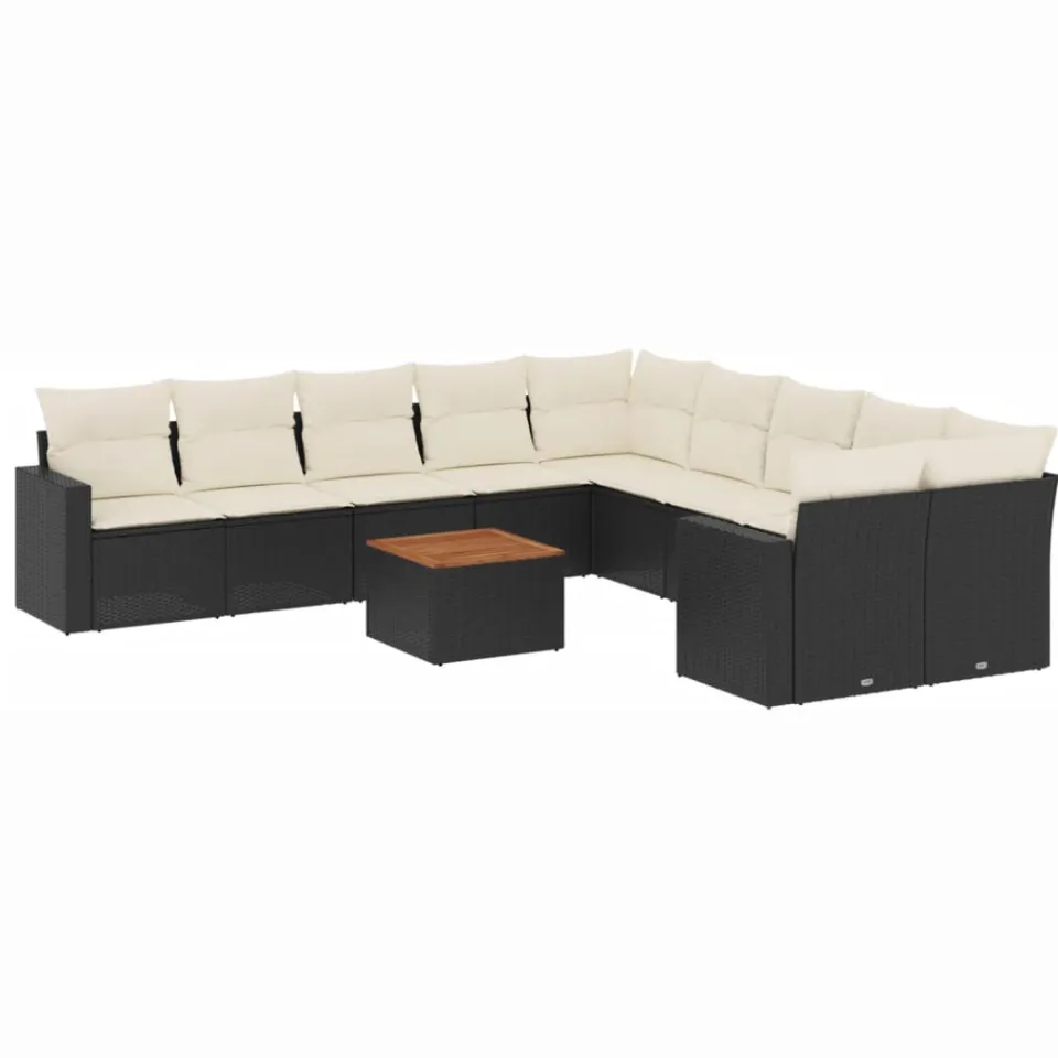 vidaXL 11-delige Loungeset met kussens poly rattan zwart, foto 3