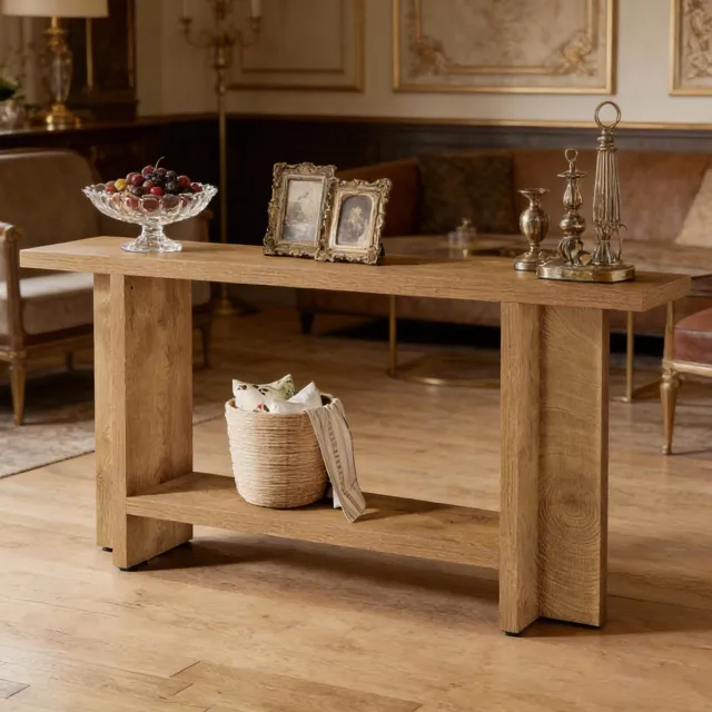 MEUNIQ Sidetable 150 x 30 x 80 cm met 2 open niveaus, consoletafel voor hal of achter de bank, bruin met houtnerf, landelijke stijl