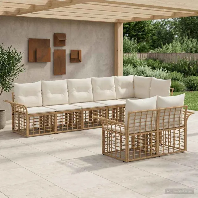 vidaXL Buiten bankenset 8 st Natuurlijk en Crème Wit poly rattan, foto 2