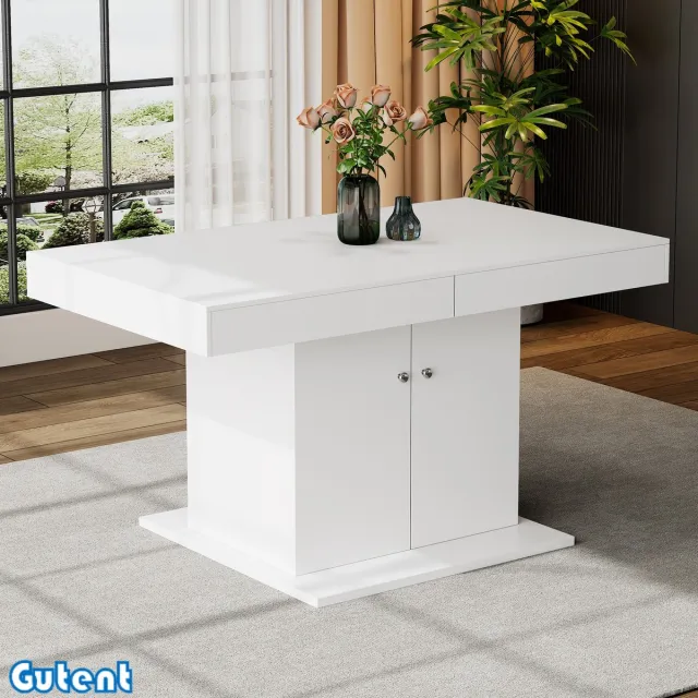 Gutent Uitschuifbare eettafel-L140/180*B80*H76cm-Opbergruimte-Multifunctionele Eettafel-Wit