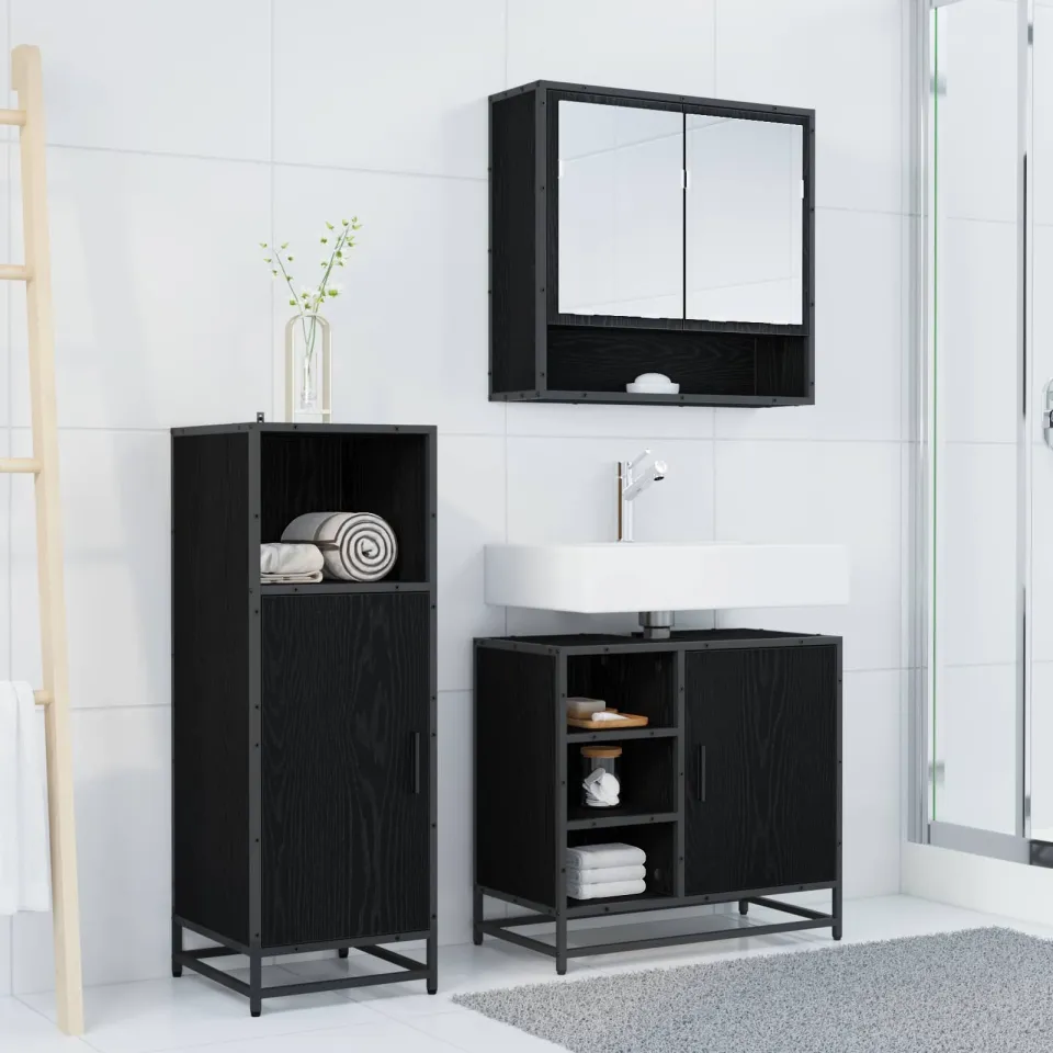 vidaXL Badkamermeubelset 3 st Zwart Eiken 35 x 37,5 x 100 cm, foto 3