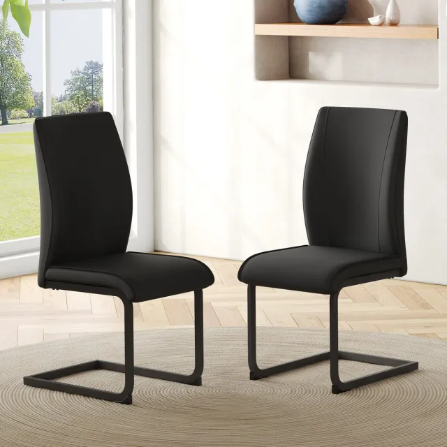 MIVRAY Eetkamerstoel Set Van 2 - Ergonomische Rugleuning Zachte Zitting - Kunstleer Metaal - Zwart