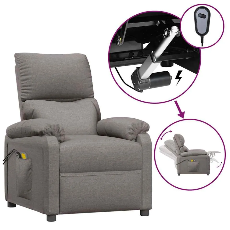 vidaXL Massagestoel elektrisch stof taupe, foto 3